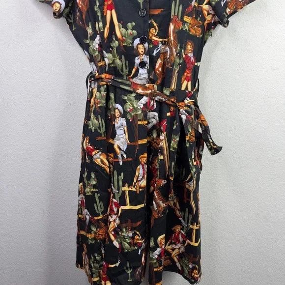 Danielle Amelie Dress XL Black Western Cowgirl Rockabilly Novelty Pinup Cactus - Picture 4 of 14